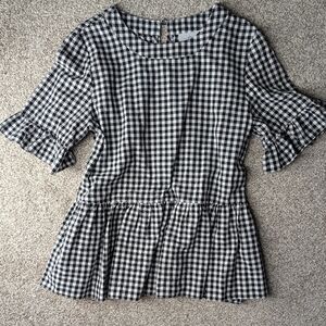 LaRoque Gingham Peplum Ruffle Sleeve Top
